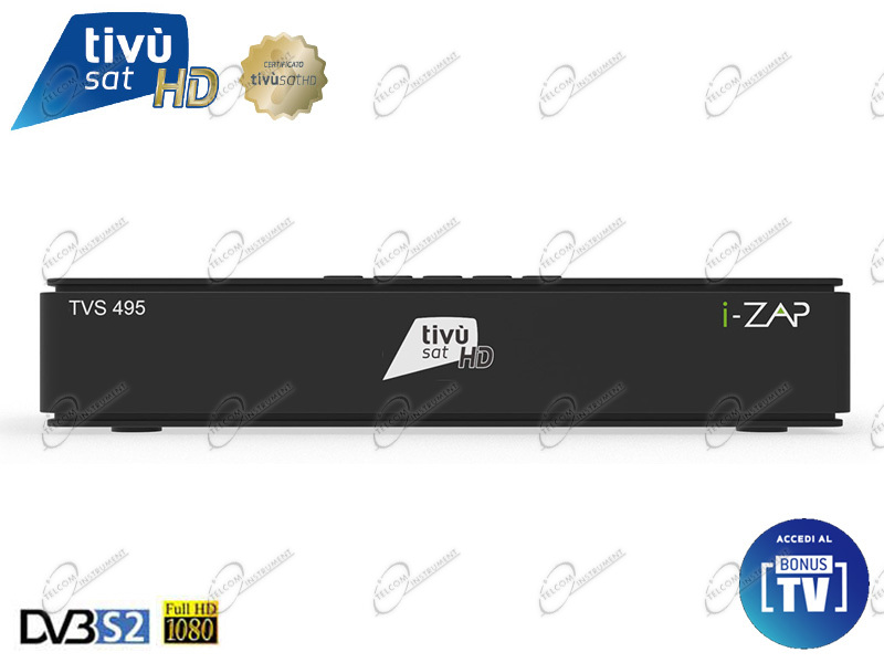 DECODER TIVUSAT HD S495 CON SCHEDA TIVÙSAT ALTA DEFINIZIONE E TELECOMANDO: I-ZAP TVS 495 TUNER DVB-S2