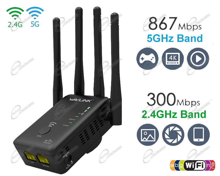 Amplificatore wireless range extender wifi ac1200: ripetitore wi-fi da  interno con 4 antenne e 2 lan gigabit - wifi-wlamp-ac1200 