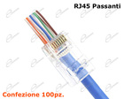 CONNETTORE PLUG RJ45 PASSANTE CONTATTO DORATO PER CAVO DI RETE: CONFEZIONE 100 CONNETTORI RJ45 PASSANTI