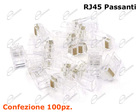 CONNETTORE PLUG RJ45 PASSANTE CONTATTO DORATO PER CAVO DI RETE: CONFEZIONE 100 CONNETTORI RJ45 PASSANTI