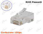 CONNETTORE PLUG RJ45 PASSANTE CONTATTO DORATO PER CAVO DI RETE: CONFEZIONE 100 CONNETTORI RJ45 PASSANTI