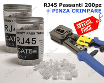 OFFERTA PINZA E CONNETTORI RJ45 PASS THROUGHT PER CAVO DI RETE ETHERNET CAT 5E, CONTATTO DORATO 3 PUNTI